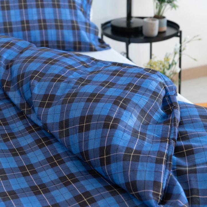 Zenoni & ColombiCopripiumino Oxford Blu In 100% Raso Di Cotone Stampato Fantasia Tartan Con Federe