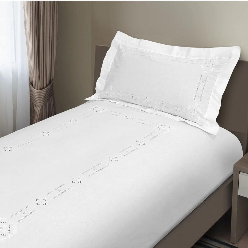 Zenoni & ColombiCopripiumino ricamato 100% Cotone Punto Antico Toscano