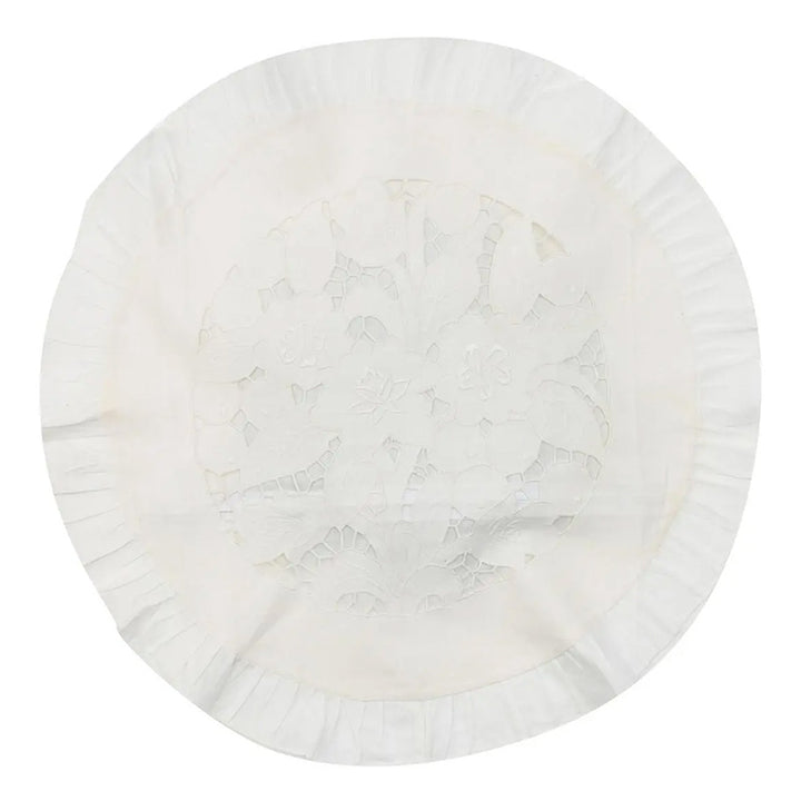 Zenoni & ColombiFedera Arredo Ricamata A Mano In Misto Lino Made In Italy Variante Camelia Diam. 42 Cm