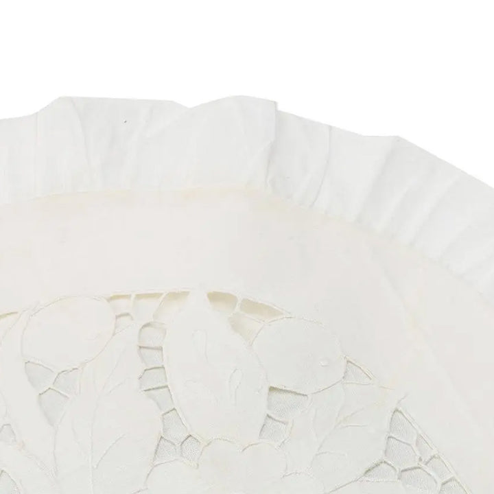 Zenoni & ColombiFedera Arredo Ricamata A Mano In Misto Lino Made In Italy Variante Camelia Diam. 42 Cm