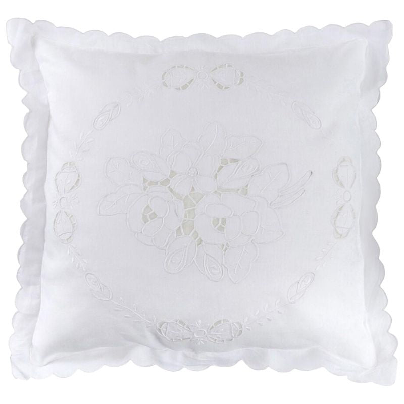 Zenoni & ColombiFedera arredo ricamata a mano in misto Lino Made in Italy variante Isabelle 42x42 cm