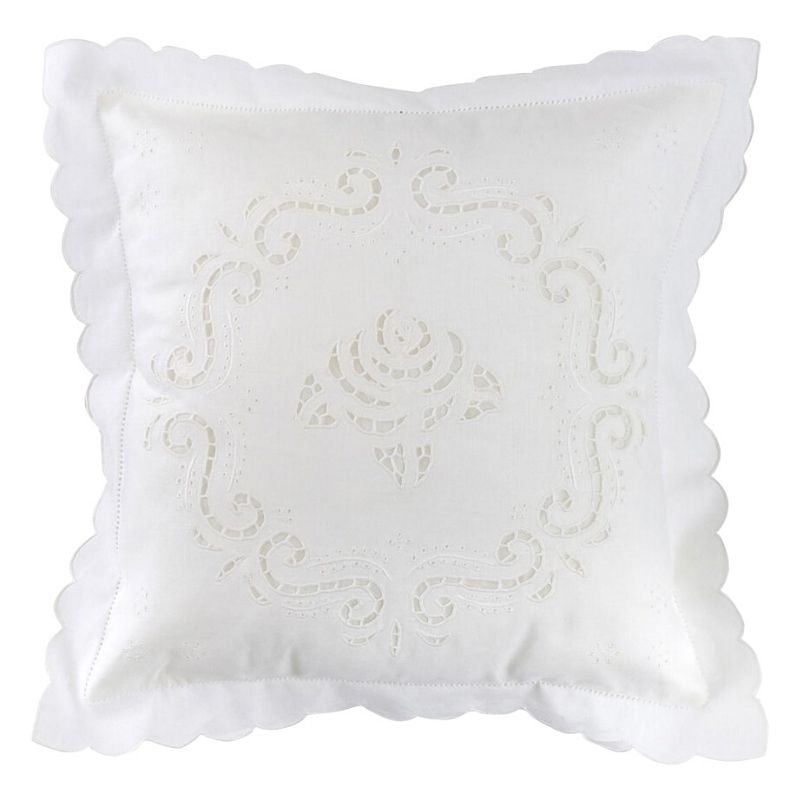 Zenoni & ColombiFedera arredo ricamata a mano in misto Lino Made in Italy variante Mary's Rose 42x42 cm