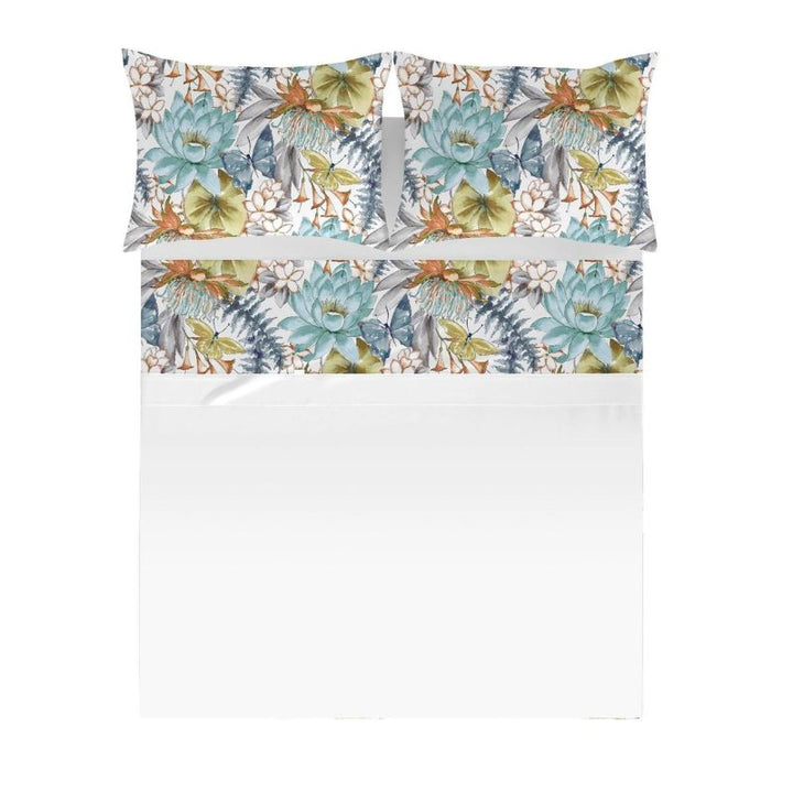 Zenoni & ColombiParure Lenzuola Con Stampa 100% Cotone Felci Azzurro