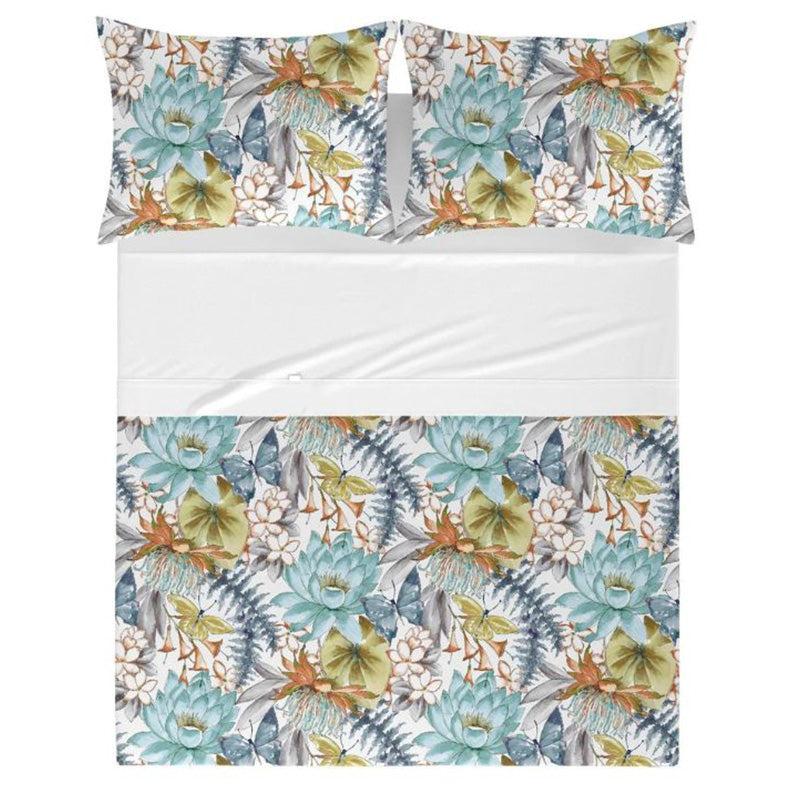 Zenoni & ColombiParure lenzuola con stampa 100% Cotone Felci Azzurro
