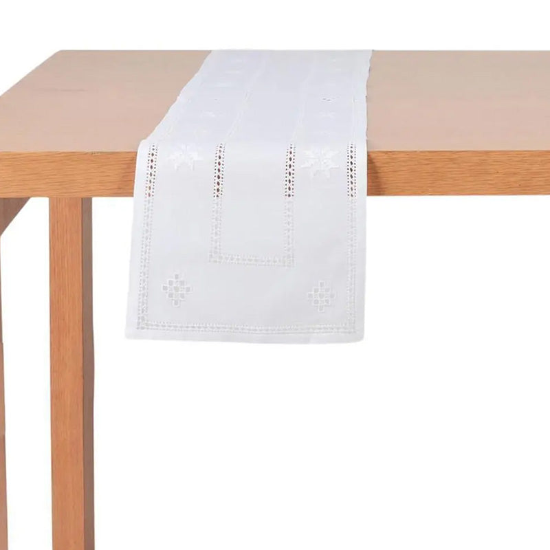 Zenoni & ColombiRunner ricamato a mano in misto Lino e Cotone Made in Italy Punto antico toscano