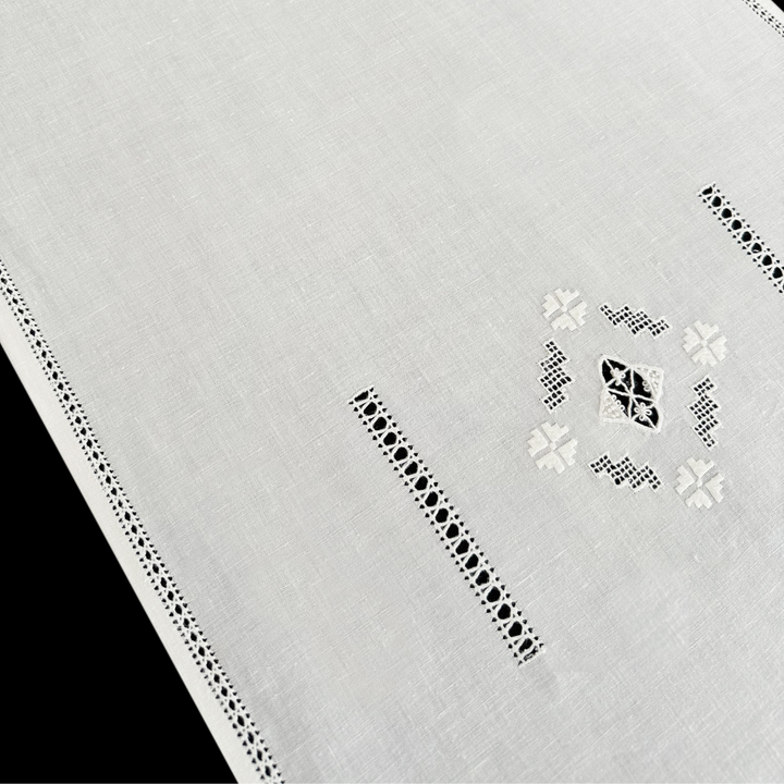 Zenoni & ColombiTenda Al Metro Ricamata A Mano In Misto Lino Made In Italy Variante Donatello Avorio