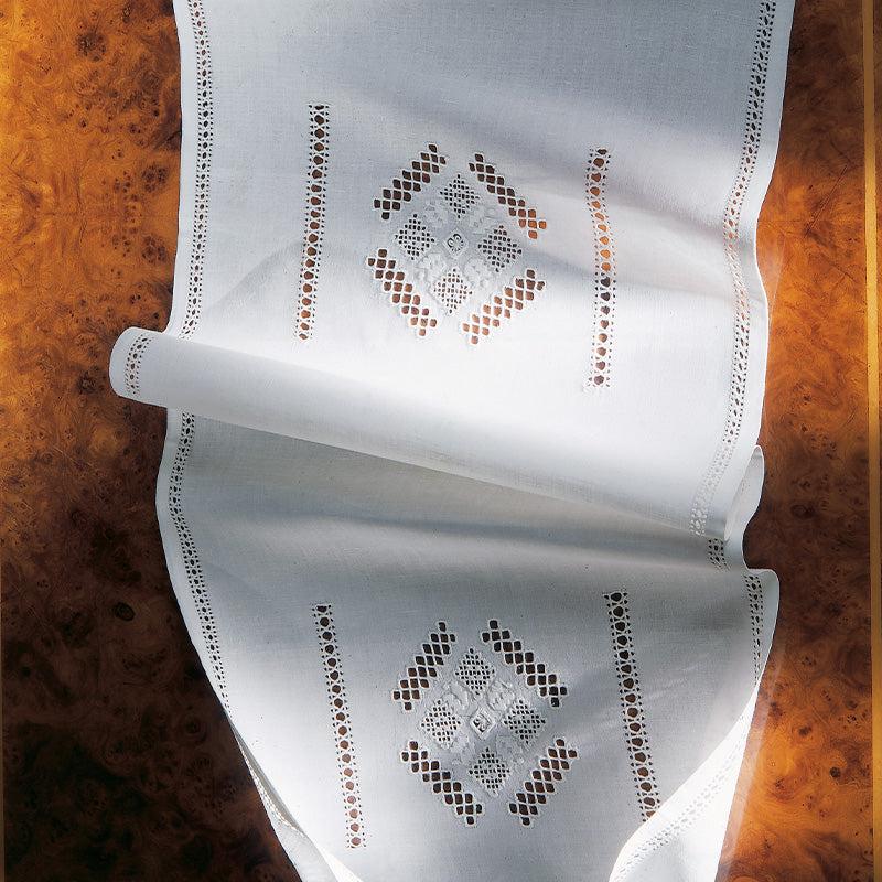 Zenoni & ColombiTenda al metro ricamata in misto Lino Made in Italy variante Etruria