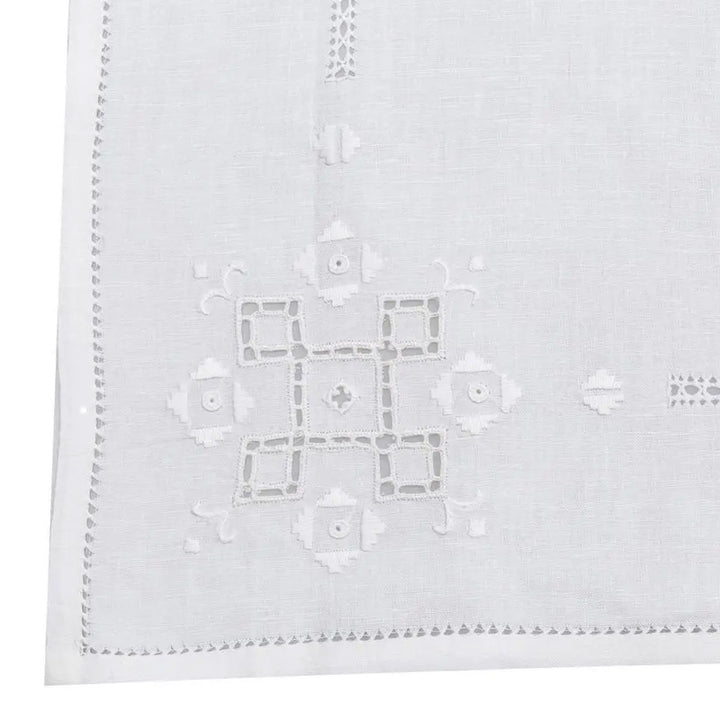 Zenoni & ColombiTovaglia Da The + 4 Tovaglioli Ricamati 100% Cotone Variante Punto Antico Italiano