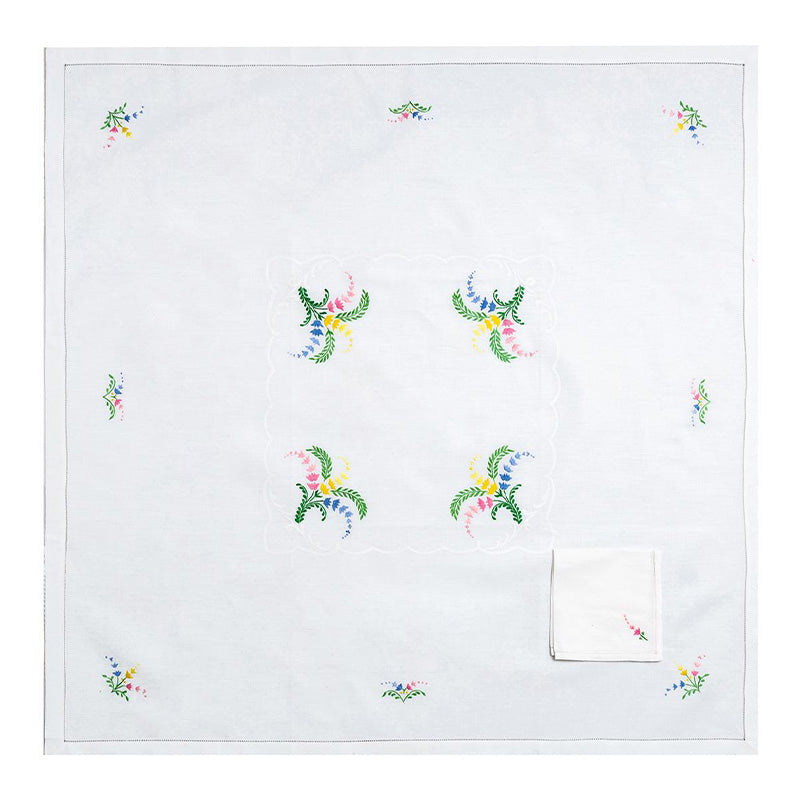 Zenoni & ColombiTovaglia da the + 4 tovaglioli ricamati 100% Cotone variante Linda