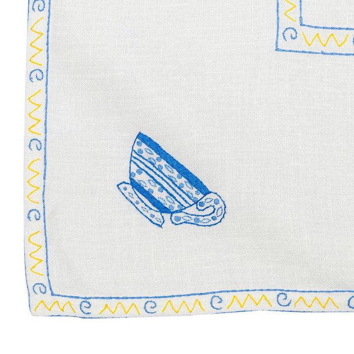 Zenoni & ColombiTovaglia Da The + 4 Tovaglioli Ricamati 100% Lino Variante Tazza