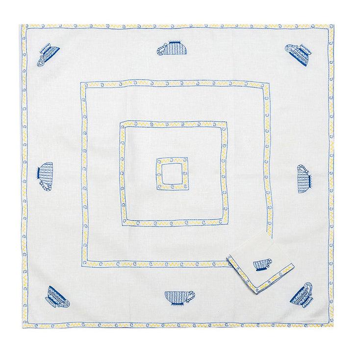 Zenoni & ColombiTovaglia Da The + 4 Tovaglioli Ricamati 100% Lino Variante Tazza