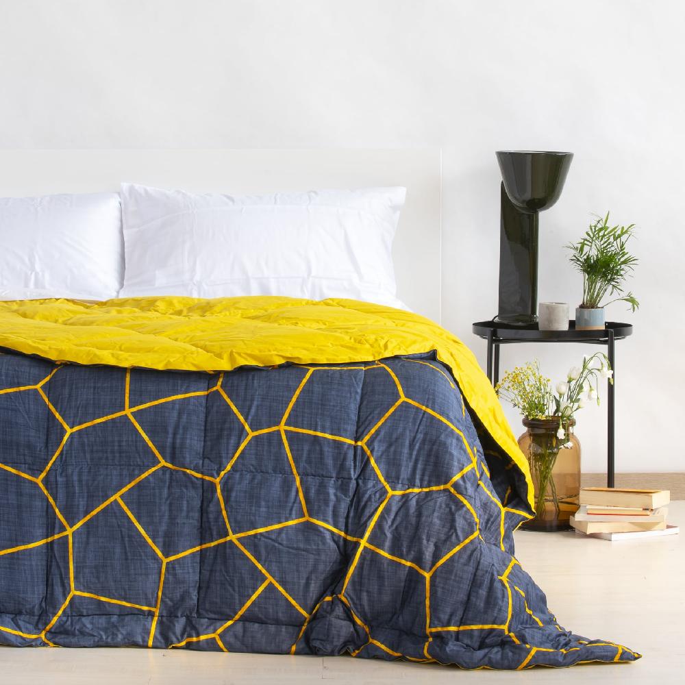 Zenoni & ColombiTrapunta Invernale Double Face in Raso 100% Piuma d'Oca - Favo Blu