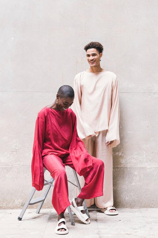 Zerobarracento Long Wide Pants 100% BEMBERG Cyclamen/Powder Pink