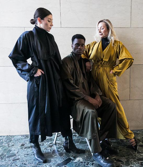 Zerobarracento Recycled Polyester Mid Season Trench - Black/Olive/Ocra Newlife