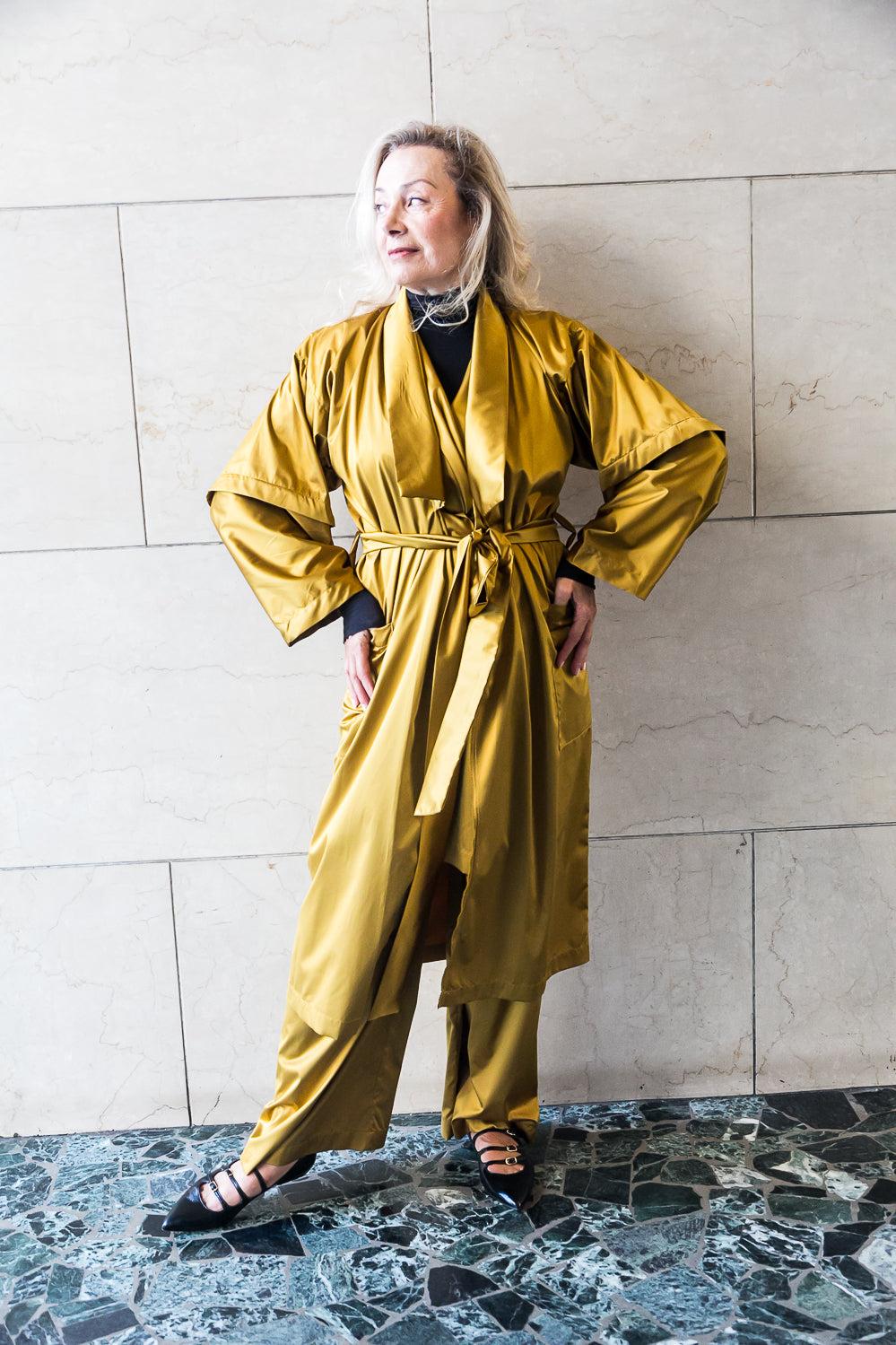 Zerobarracento Recycled Polyester Mid Season Trench - Black/Olive/Ocra Newlife