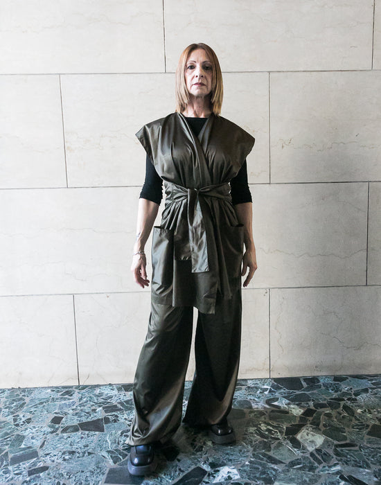 Zerobarracento Recycled Polyester Wide Pants - Black/Olive/Ocra Newlife