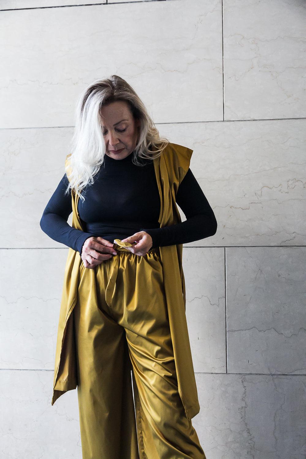 Zerobarracento Recycled polyester Wide Pants - Black/Olive/Ocra Newlife