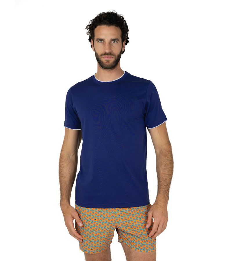 Zeybra T-SHIRT DOPPIO COLLO 100% COTONE INDIGO