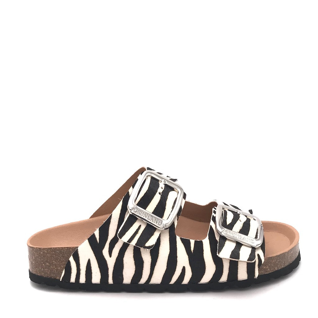 Zulian Calzature Ciabatta Enny doppia fibbia cavallino zebrato