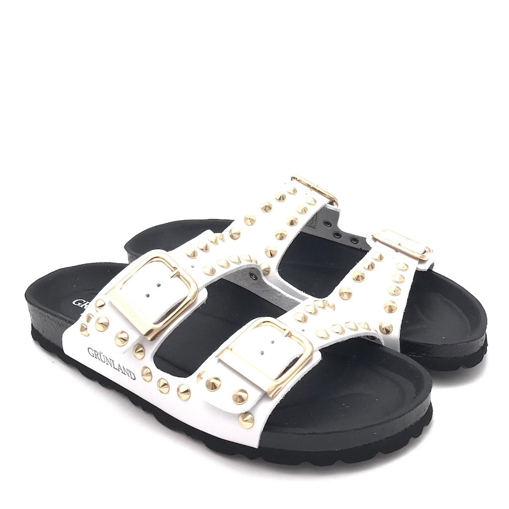 Zulian Calzature Ciabatta Sara Doppia Fibbia Bianca Borchie