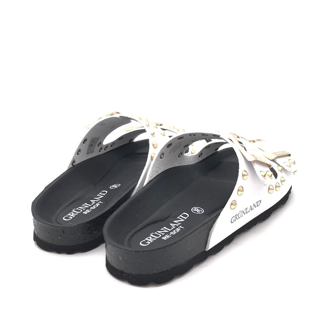 Zulian Calzature Ciabatta Sara Doppia Fibbia Bianca Borchie