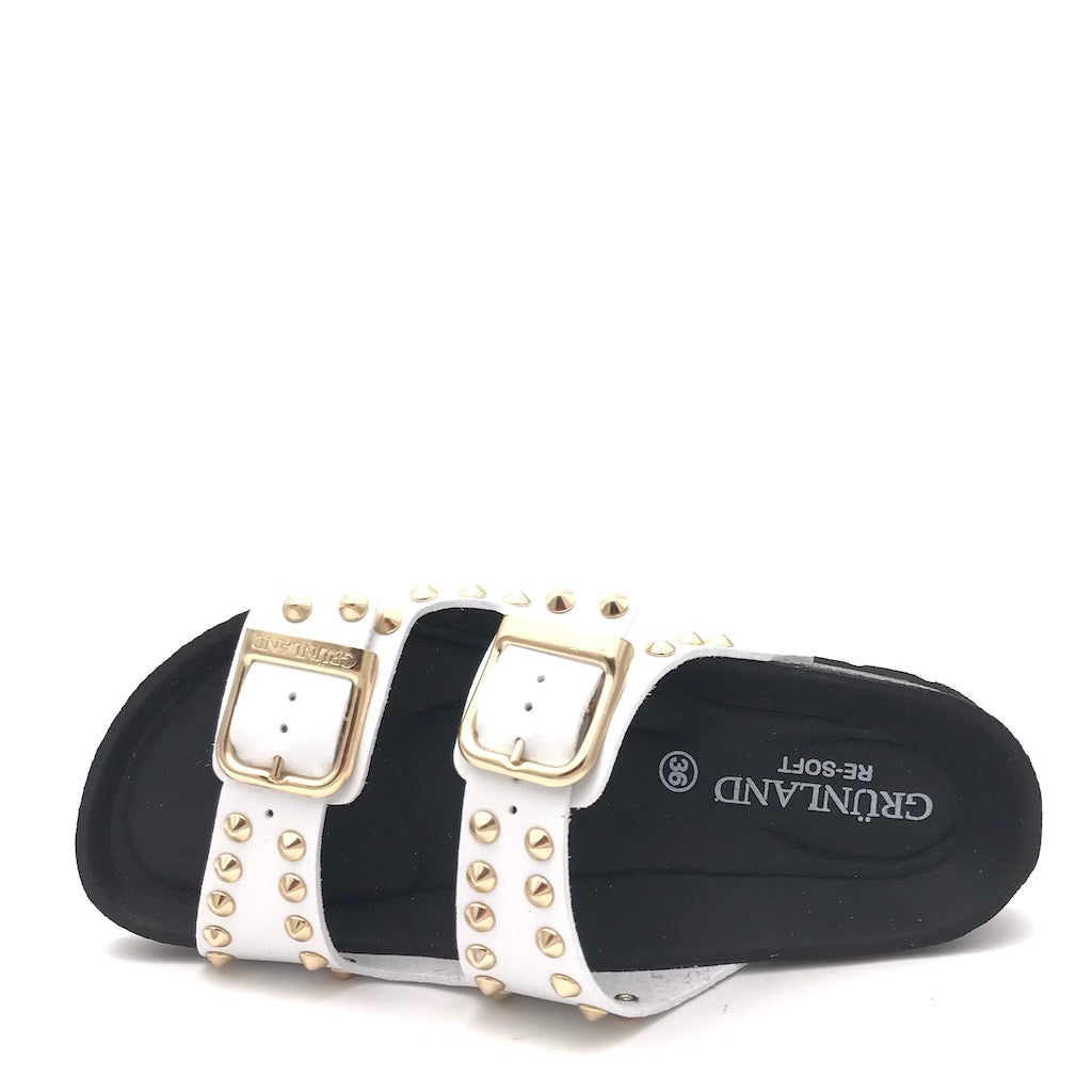 Zulian Calzature Ciabatta Sara Doppia Fibbia Bianca Borchie