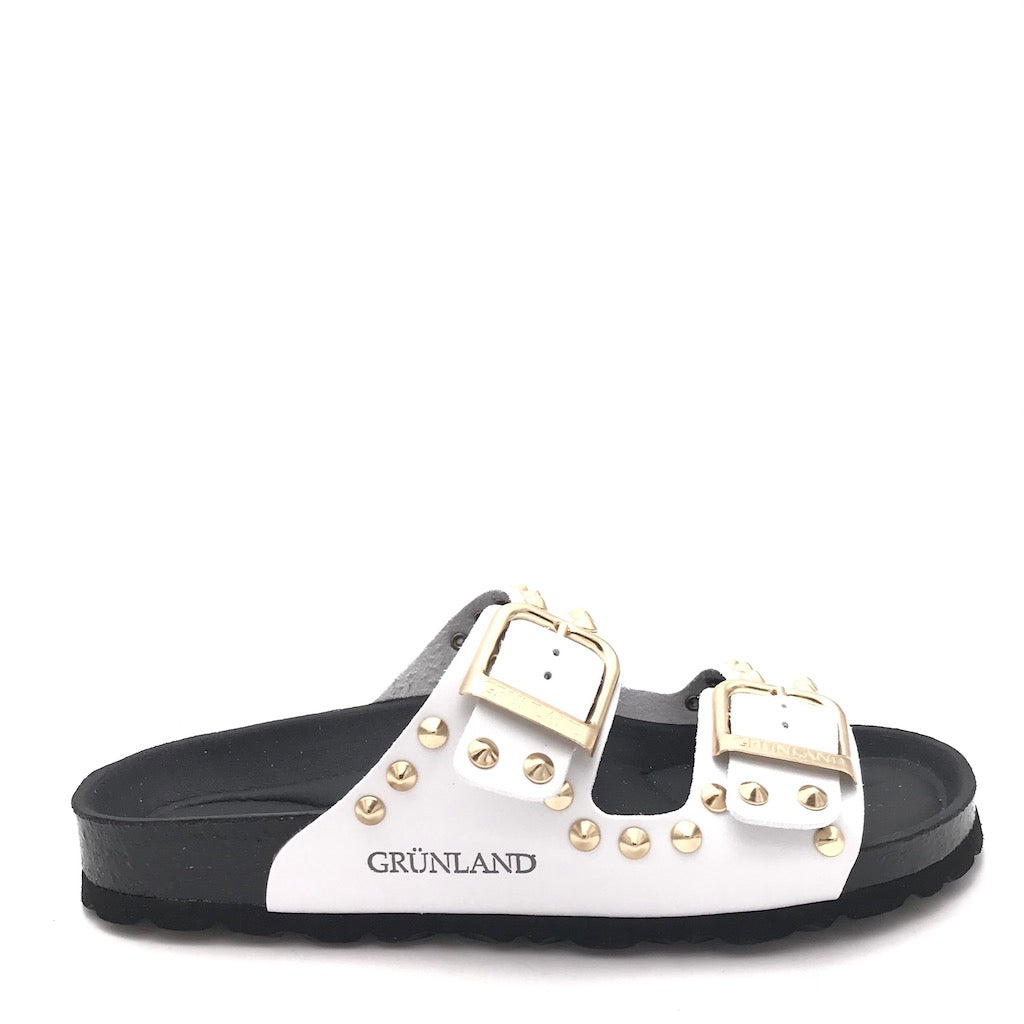 Zulian Calzature Ciabatta Sara doppia fibbia bianca borchie