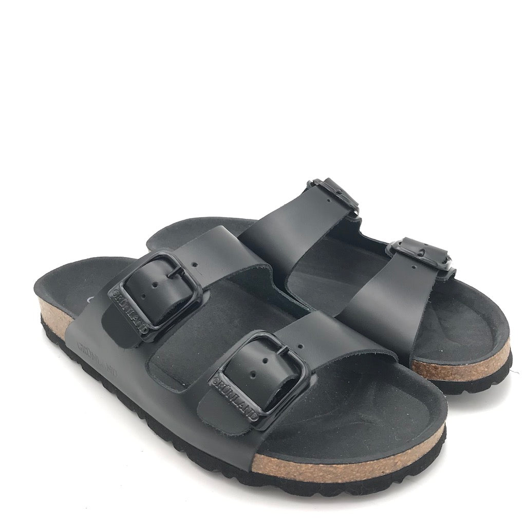 Zulian Calzature Ciabatta Sara Doppia Fibbia Pelle Nera