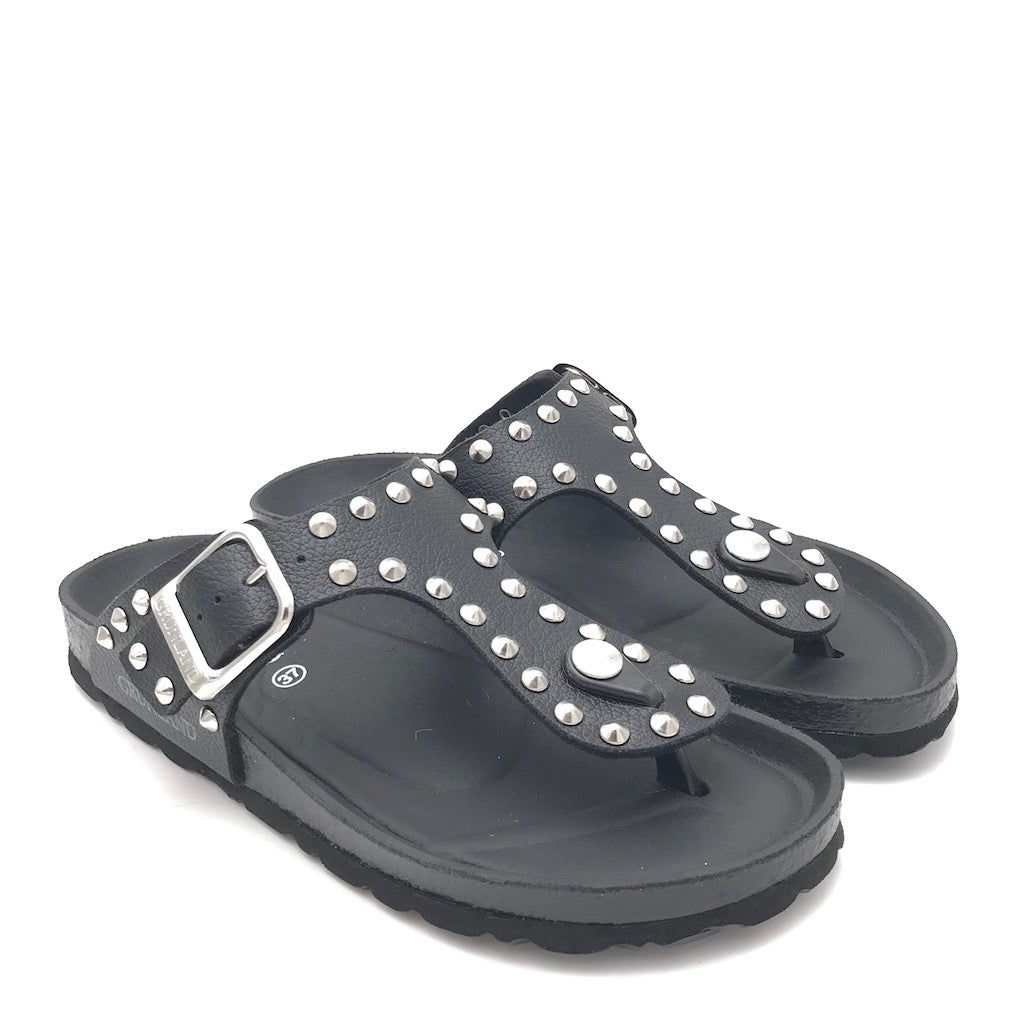 Zulian Calzature Ciabatta Sara Infradito Nera Borchie