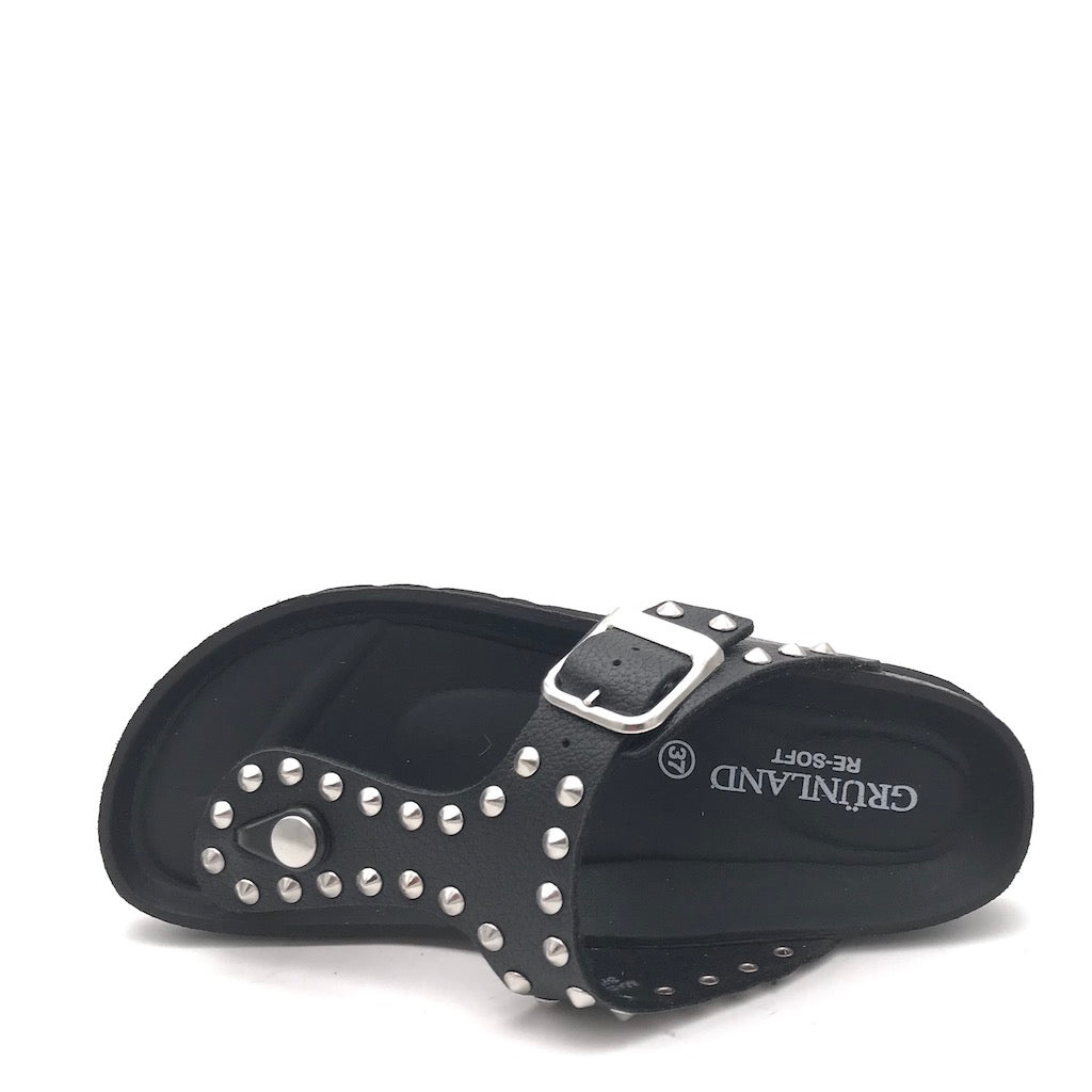 Zulian Calzature Ciabatta Sara Infradito Nera Borchie