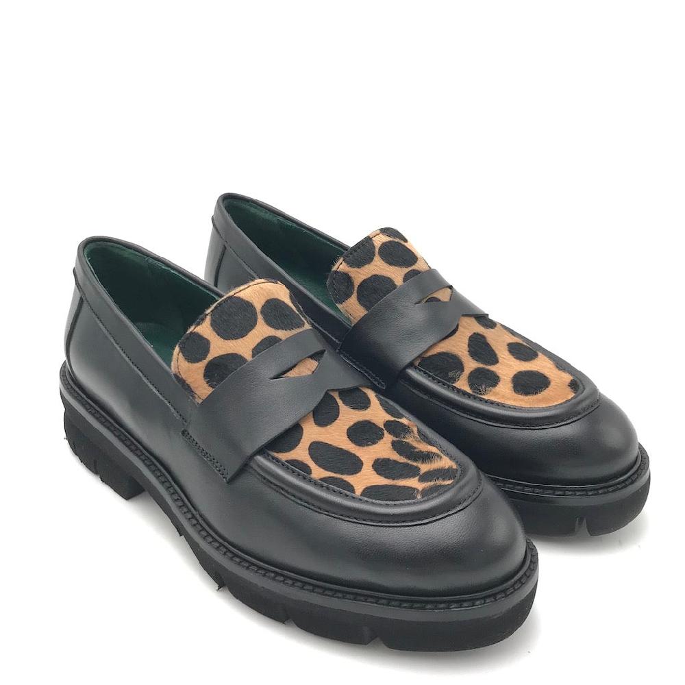 Zulian Calzature Mocassino Nero Cavallino Animalier