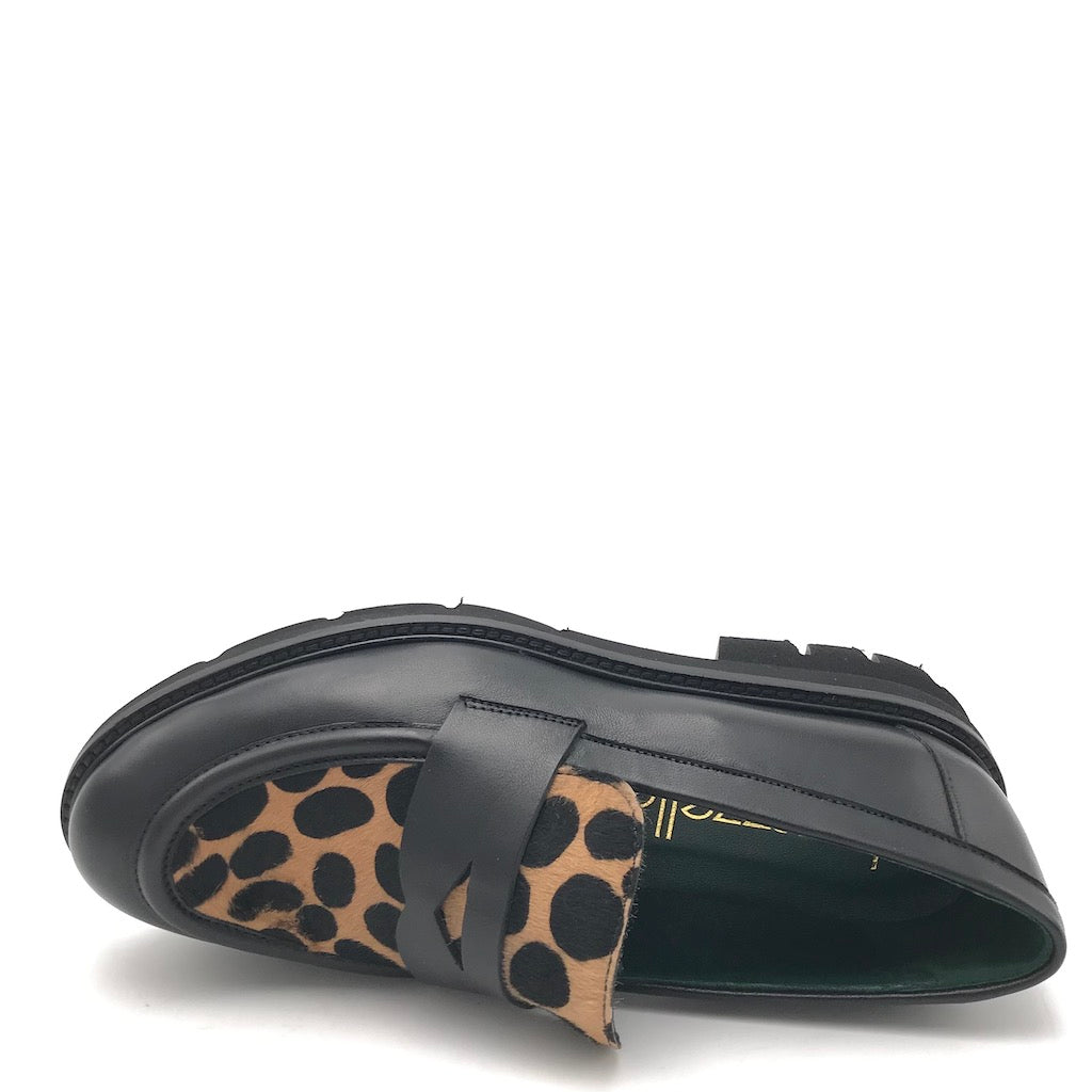 Zulian Calzature Mocassino Nero Cavallino Animalier