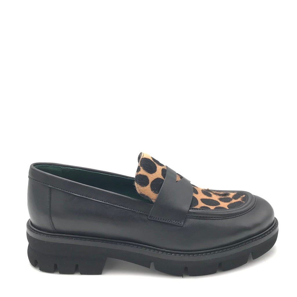Zulian Calzature Mocassino nero cavallino animalier