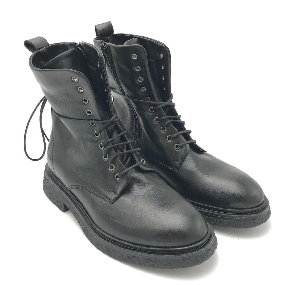 Zulian Calzature Anfibio In Pelle Nera