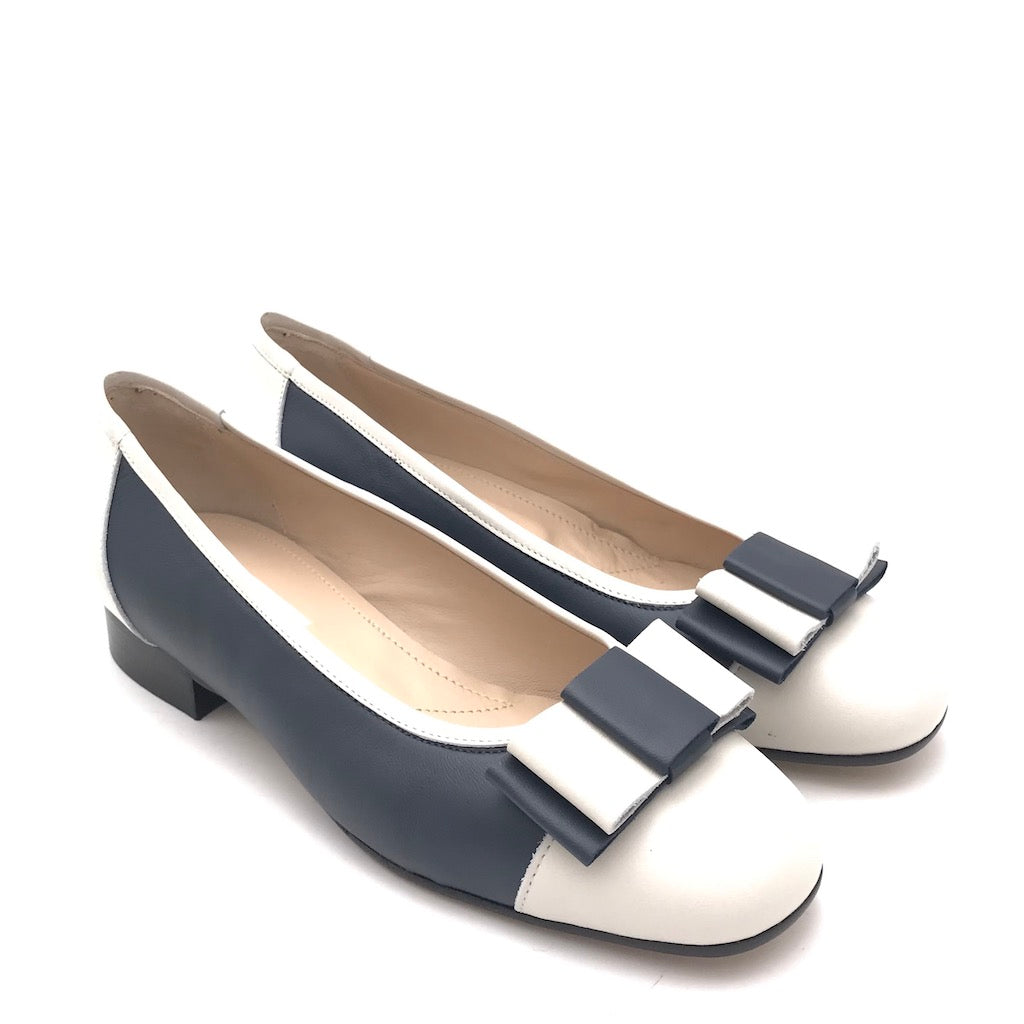 Zulian Calzature Ballerina In Pelle Blu-panna