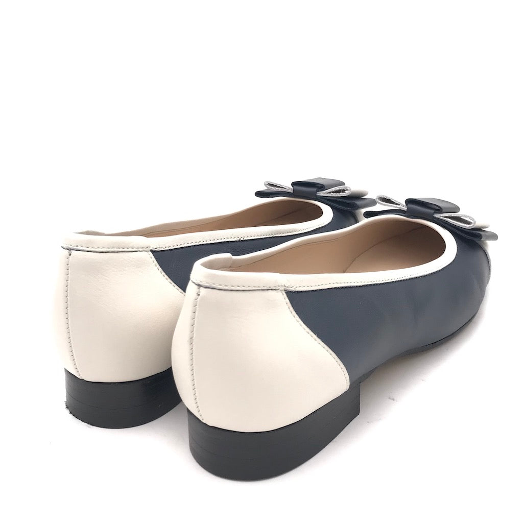 Zulian Calzature Ballerina In Pelle Blu-panna