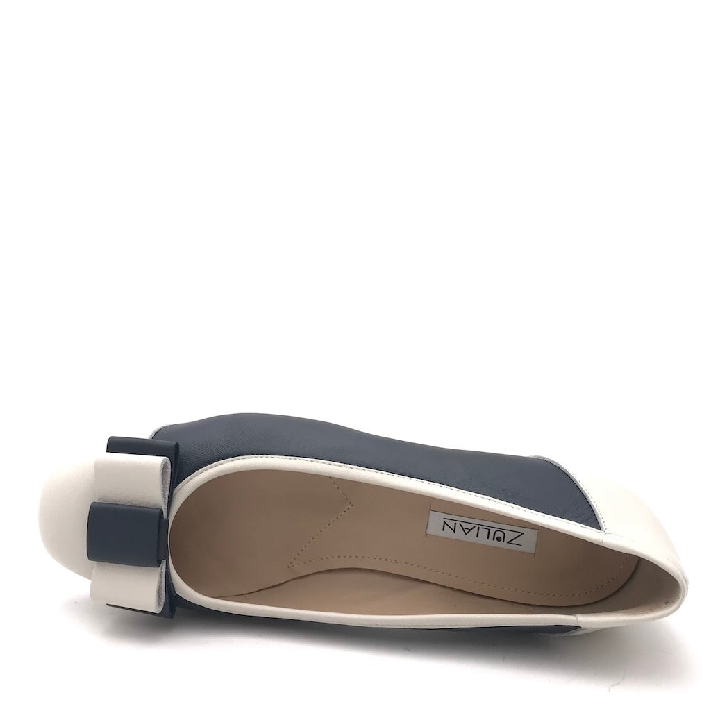 Zulian Calzature Ballerina In Pelle Blu-panna