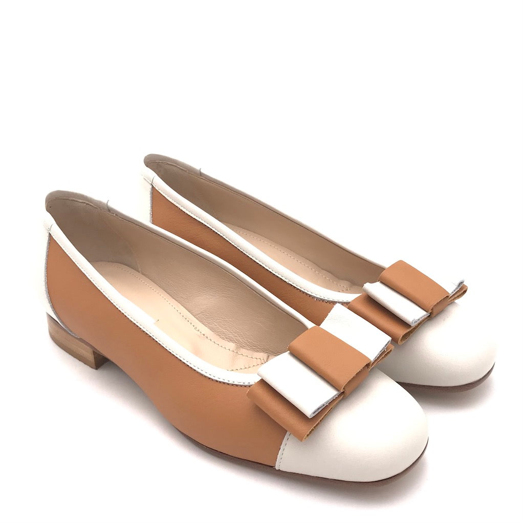 Zulian Calzature Ballerina In Pelle Cuoio-panna