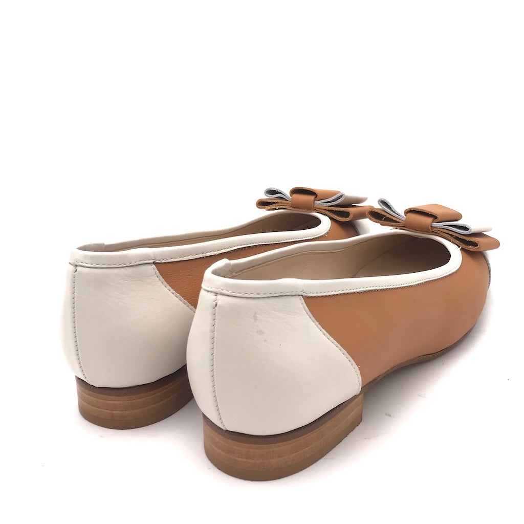 Zulian Calzature Ballerina In Pelle Cuoio-panna