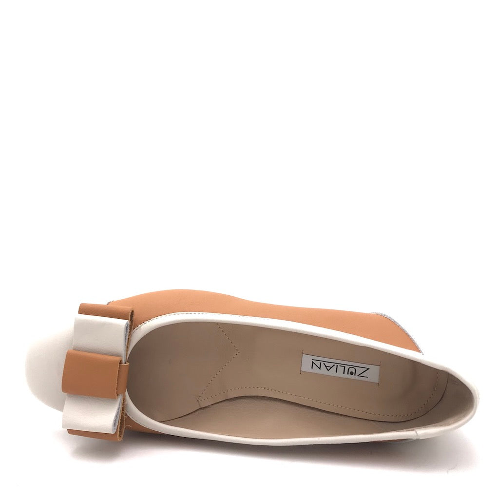 Zulian Calzature Ballerina In Pelle Cuoio-panna