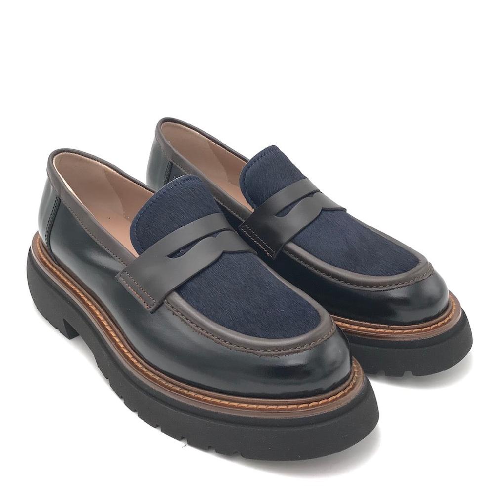 Zulian Calzature Mocassino Nero E Cavallino Blu