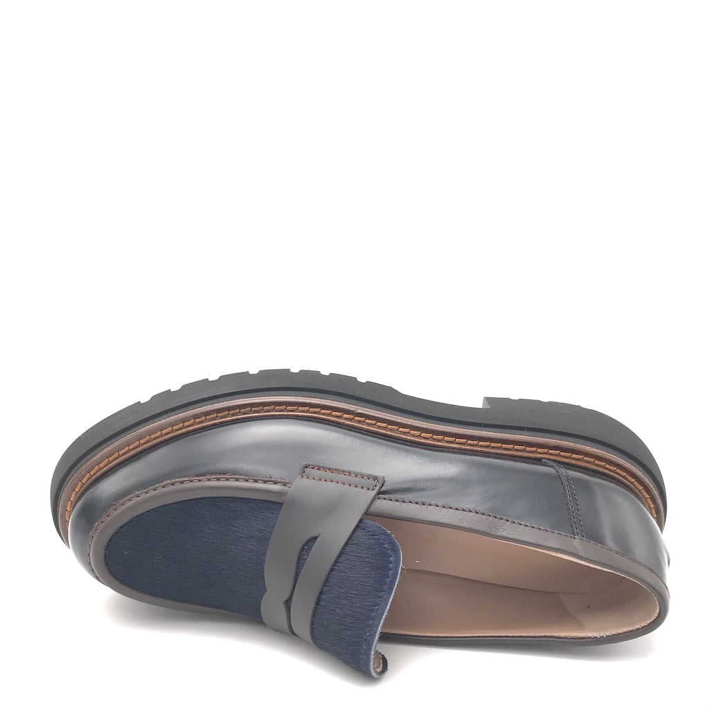 Zulian Calzature Mocassino Nero E Cavallino Blu