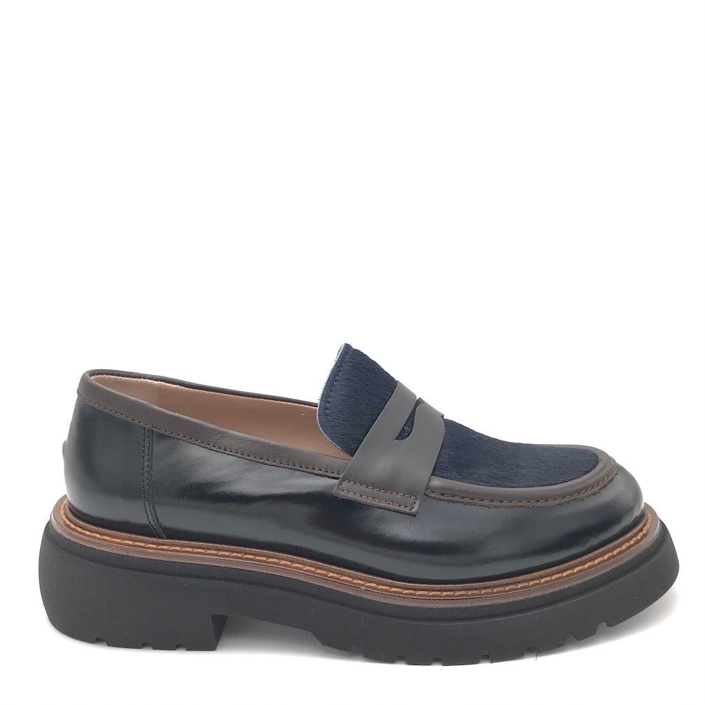 Zulian Calzature Mocassino nero e cavallino blu