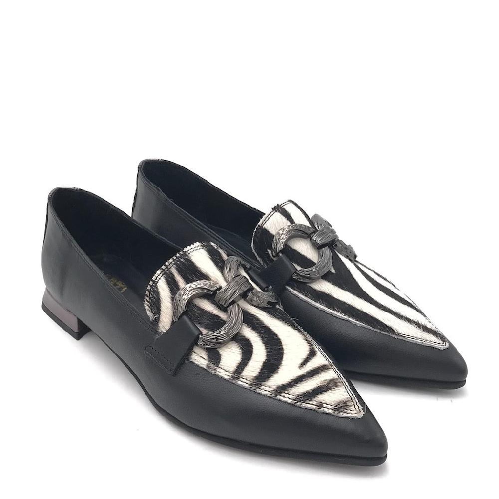 Zulian Calzature Mocassino Zebra Pelle Nera
