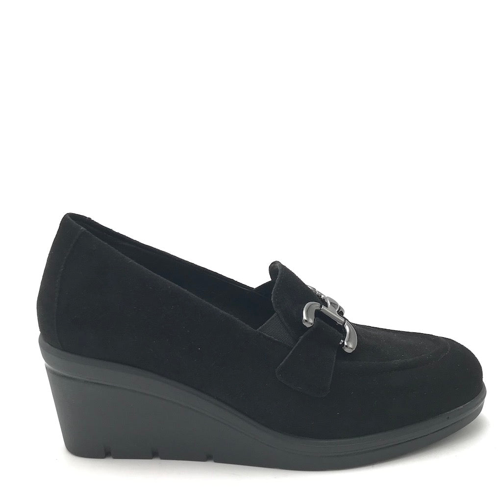 Zulian Calzature Mocassino zeppa in camoscio nero