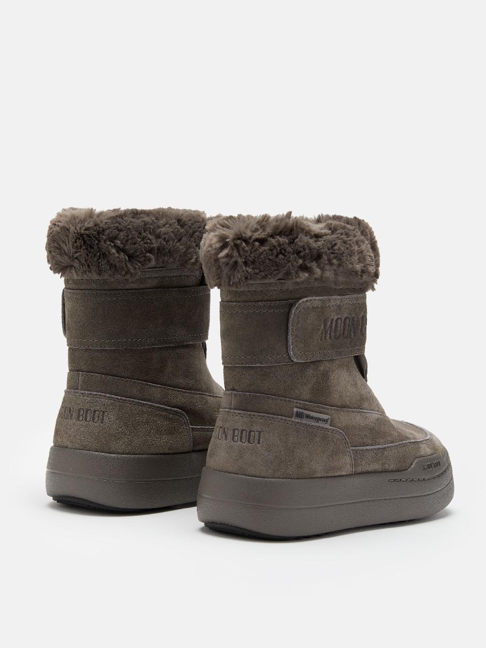 Moon Boot JUNIOR PARK GRIGIO IN PELLE SCAMOSCIATA CON CHIUSURA A STRAPPO