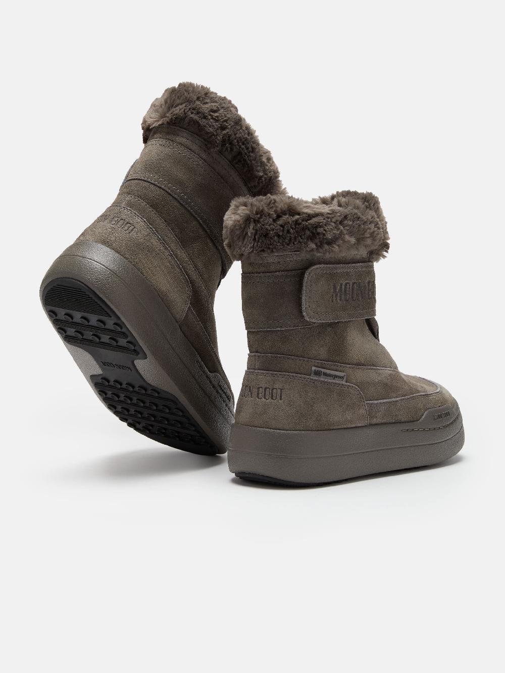 Moon Boot JUNIOR PARK GRIGIO IN PELLE SCAMOSCIATA CON CHIUSURA A STRAPPO