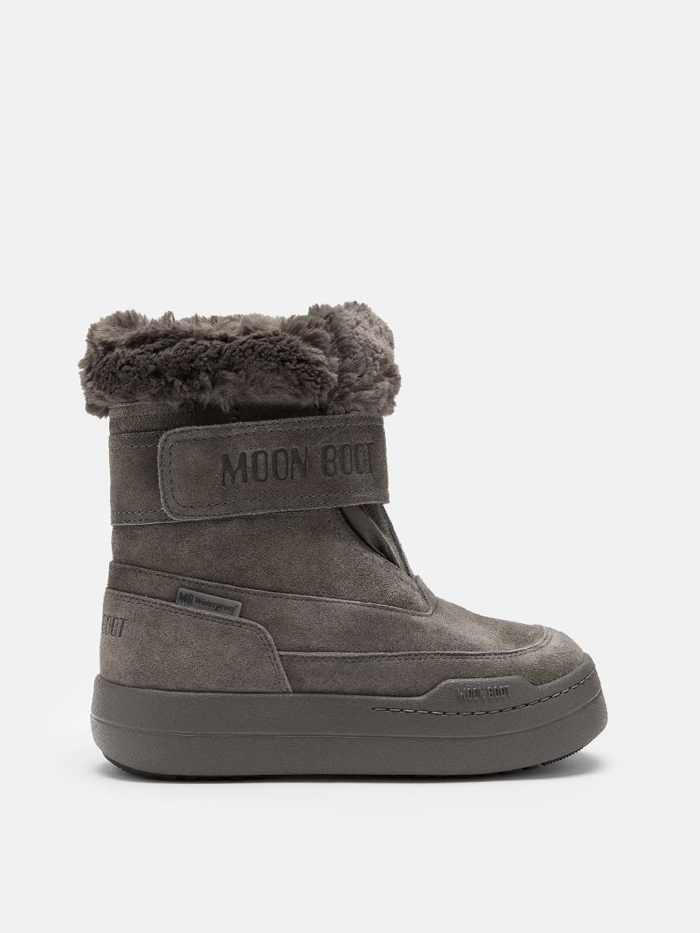 Moon Boot JUNIOR PARK GRIGIO IN PELLE SCAMOSCIATA CON CHIUSURA A STRAPPO