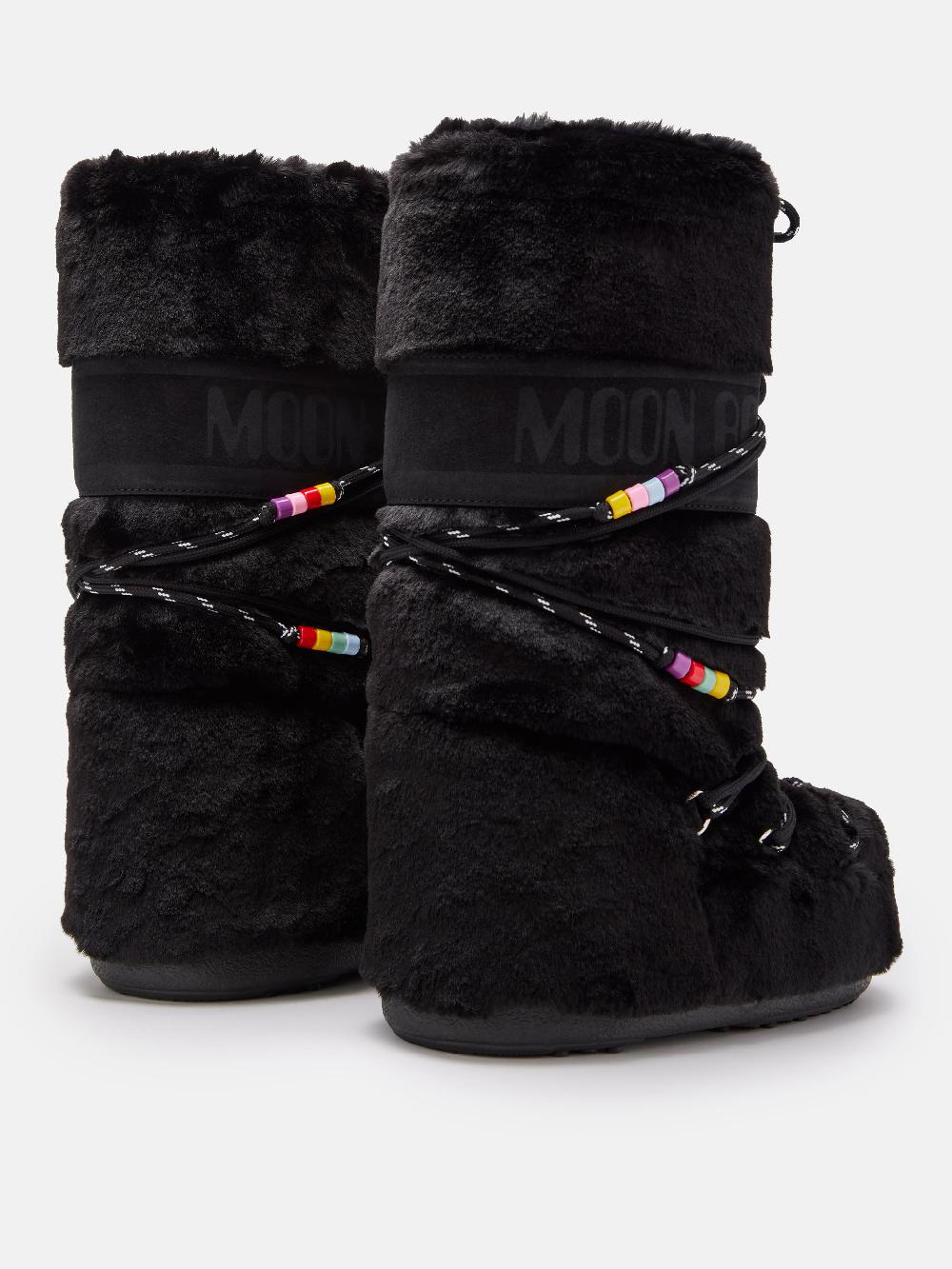 Moon Boot ICON FAUX-FUR BEADS NERO