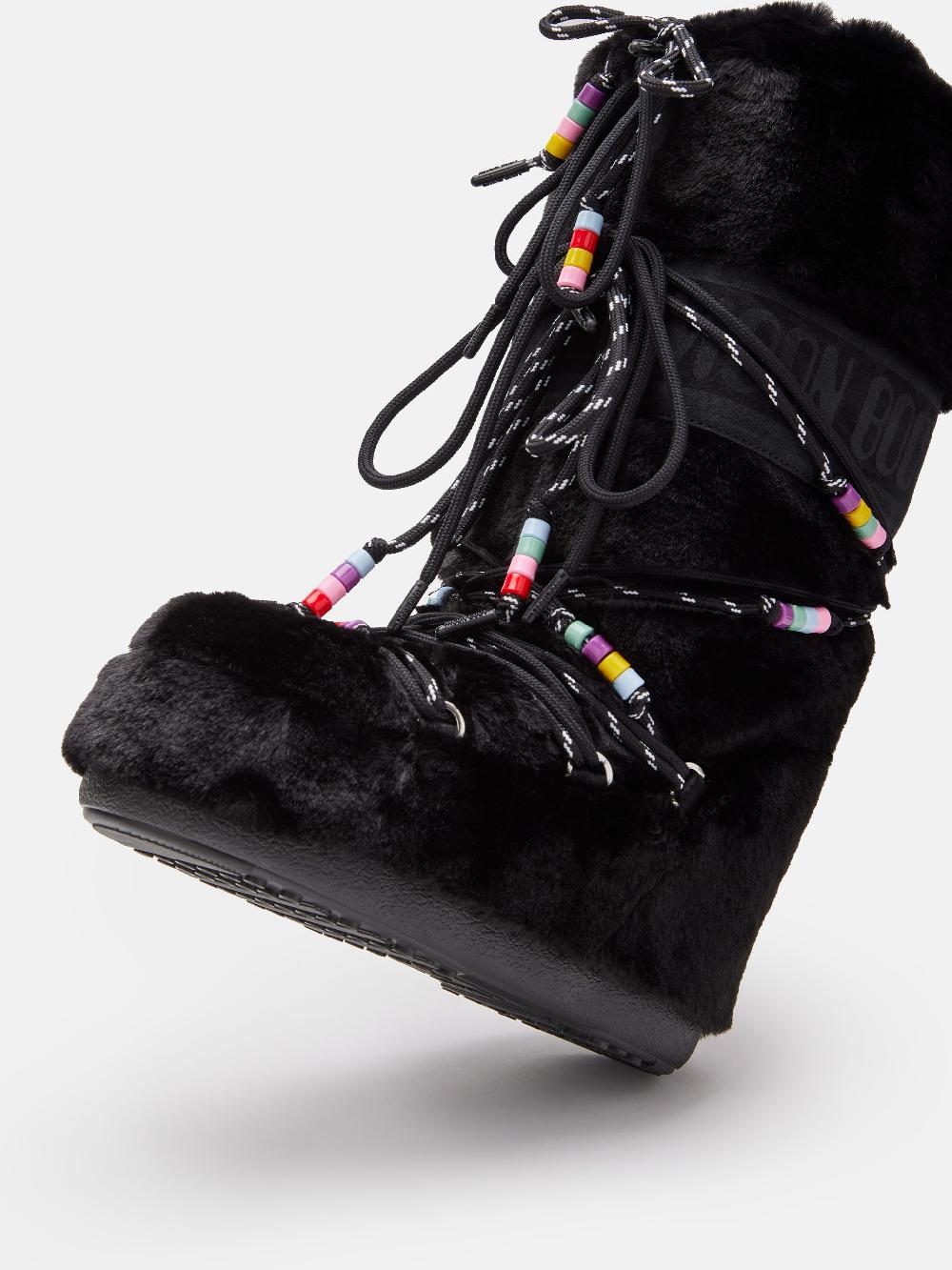Moon Boot ICON FAUX-FUR BEADS NERO